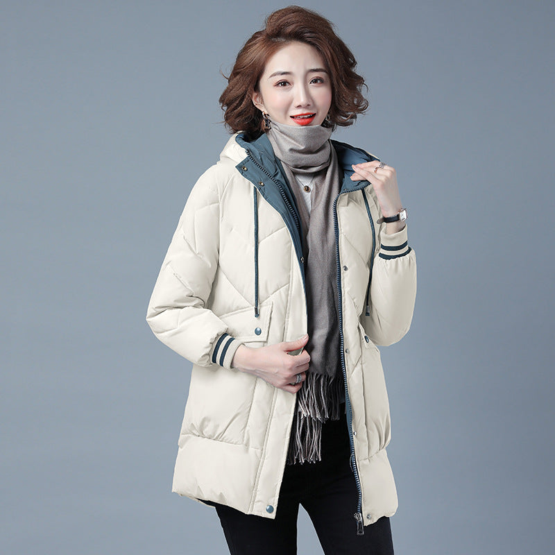 Female Mid-length Winter Clothing Loose Cotton Jacket Thickened Puffer Jacket