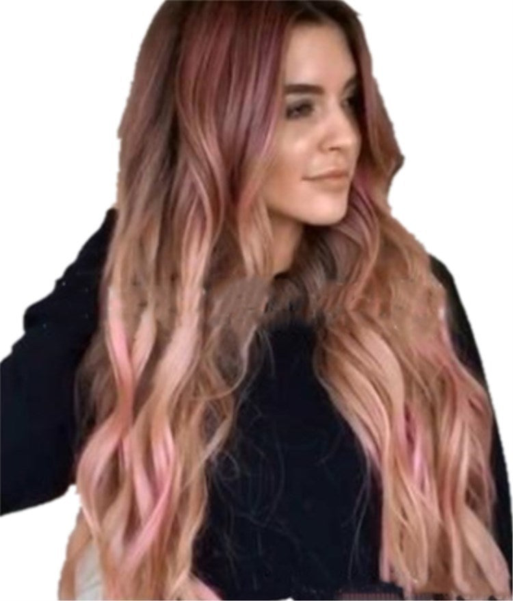 Brown Pink Big Wave Long Curly Hair Cross Border  Women\'s Wigs