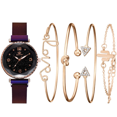 Women Watches Starry Sky Magnet Buckle Fashion Bracelet Wristwatch Roman Numeral Simple Clock Gift