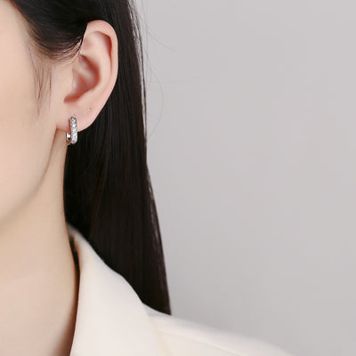 Sterling Silver U-shaped Row Diamond Earrings Female Fashion