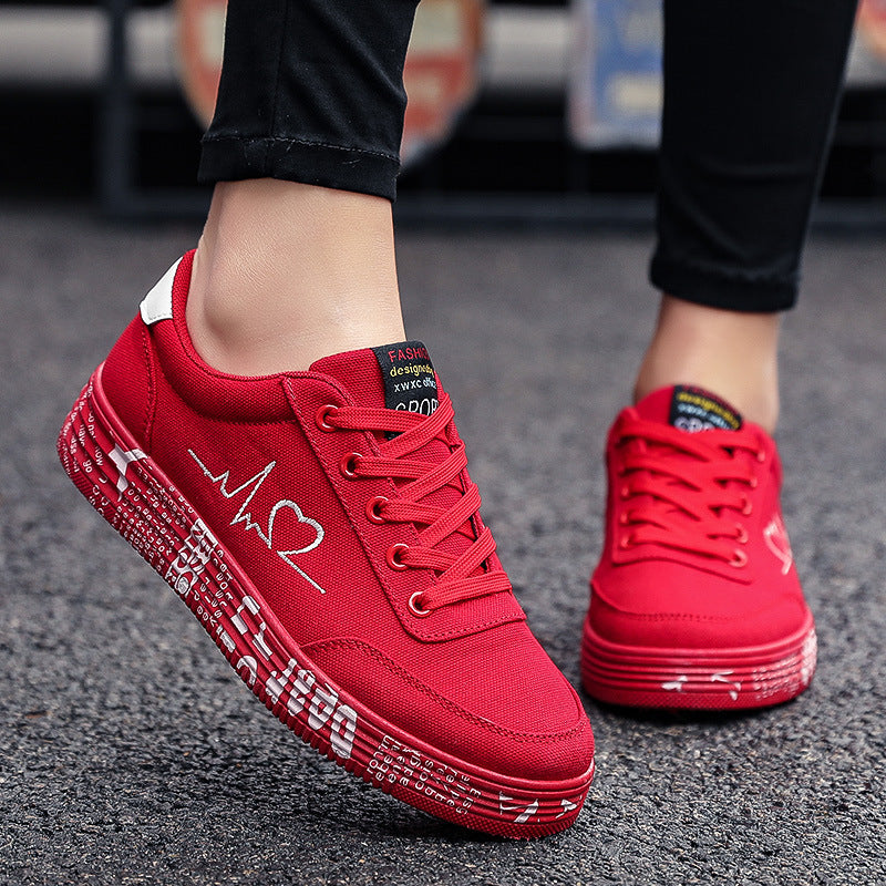 Love Print Canvas Shoes Women Men Flats Lace-up Casual Shoes Lover Sports Shoes Valentines Day