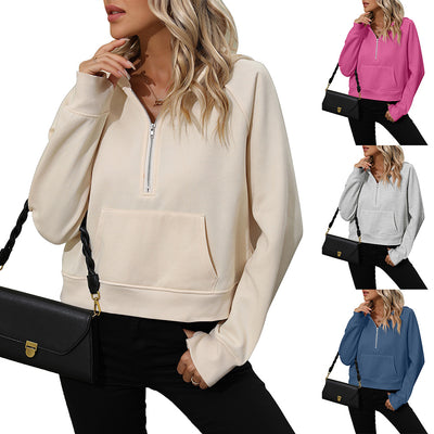 Women's Half Zip Pullover Hooded Sweatshirt Fleece Short Chic Sweatshirt