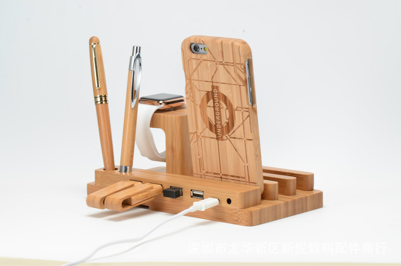 Compatible with Apple , Bamboo, wood andMobile applewatch bracket charging wooden bracket multi-function flat cell phone base