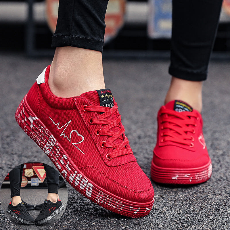 Love Print Canvas Shoes Women Men Flats Lace-up Casual Shoes Lover Sports Shoes Valentines Day