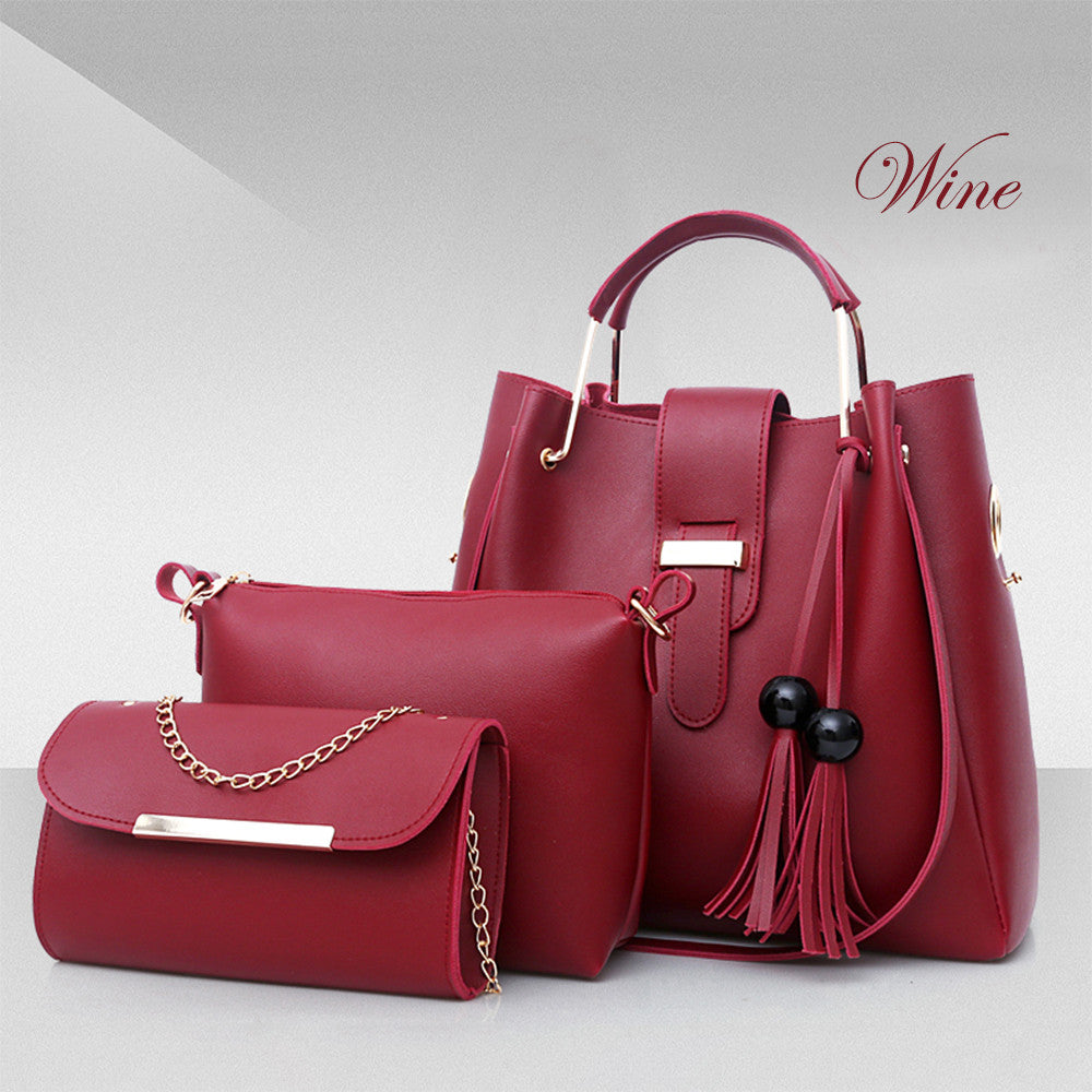 Women 3Pcs Or Set Handbags PU Leather Shoulder Bags Casual Tote Bag Tassel Metal Handle Designer Composite Bags