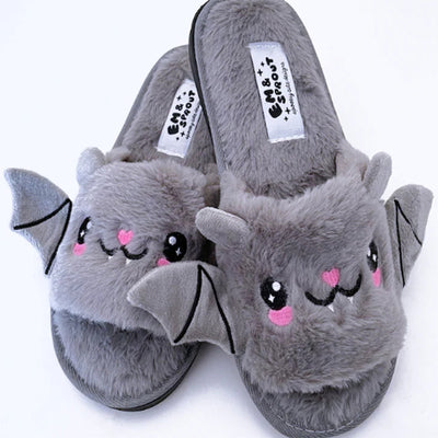 Halloween Shoes Cute Bat Slippers With Wings Winter Warm Home Slippers Women Men