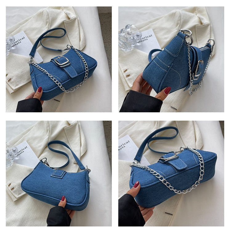 Denim Shoulder Bags Women's Fashion Chains Handbag Crossbody Bags Small Square Armpit Bag