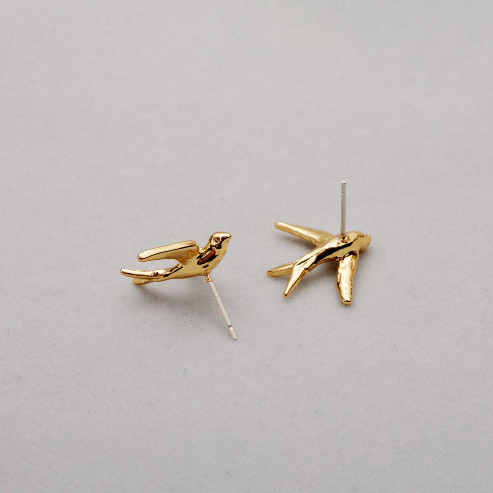 Flying Nightingale Ear Studs Brass Electroplating