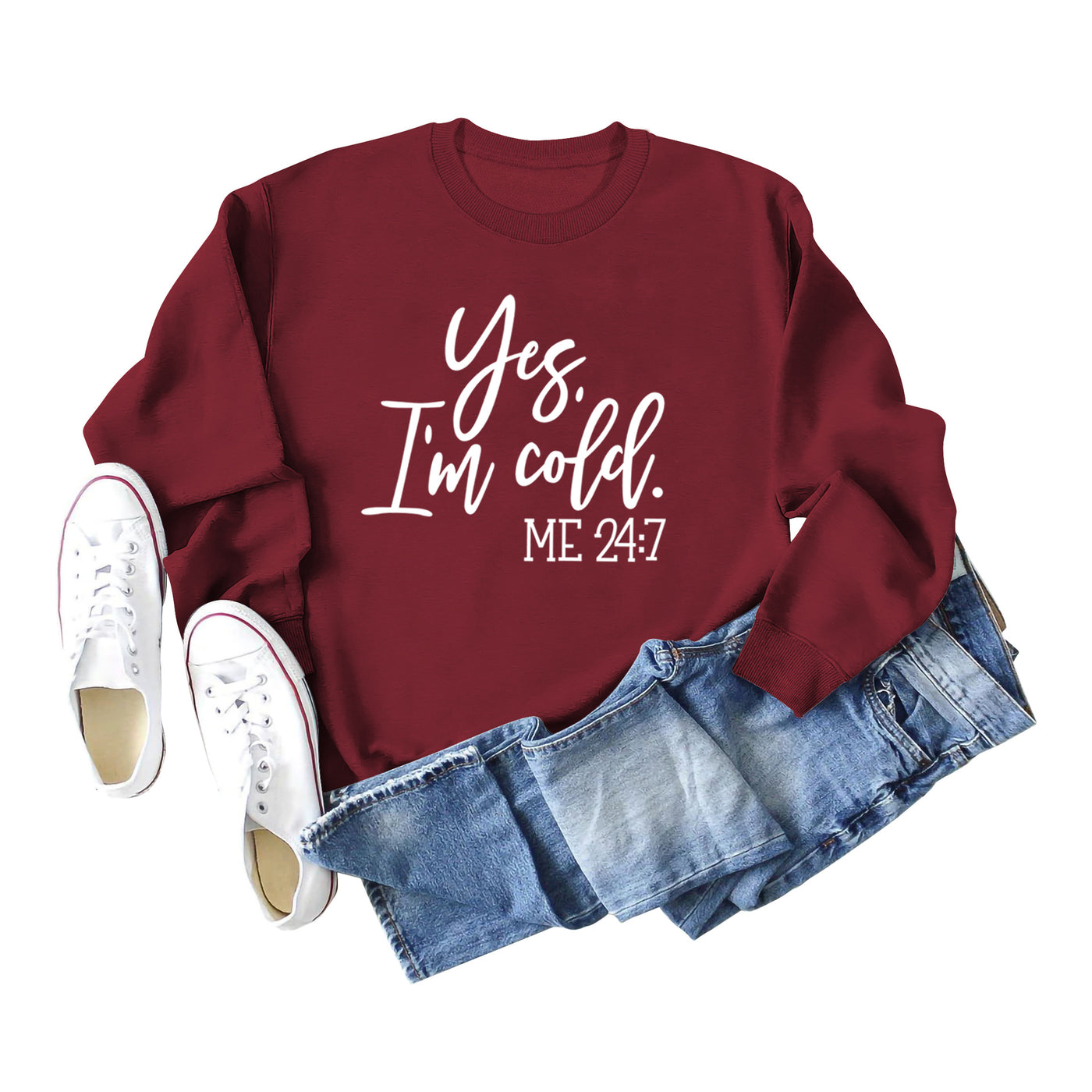 Loose Casual Letter Print Sweatshirt Yes' I M Cold New Round