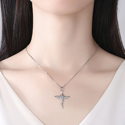 Angel Wings Cross Pendant In Sterling Silver