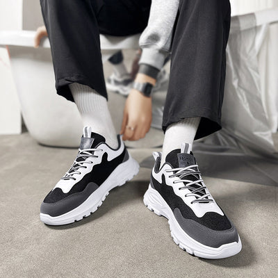 Black White Sneakers Men Lace-up Air Cushion Sports For Running Walking Shoes