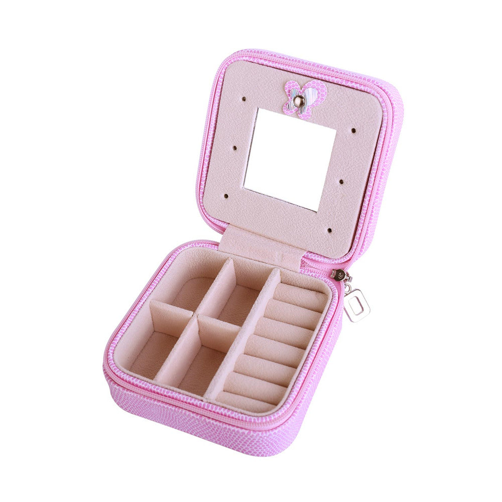 Women Jewelry Organizer Box PU Leather Travel Makeup Cosmetic Case with Mirror & Zipper