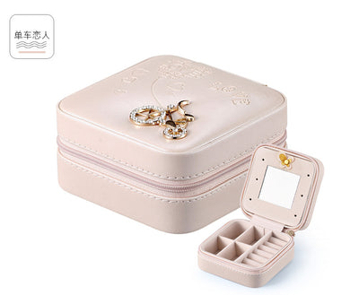 Women Jewelry Organizer Box PU Leather Travel Makeup Cosmetic Case with Mirror & Zipper