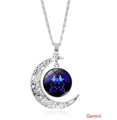 12 constellation time gemstone half moon pendant necklace twelve zodiac European and American jewelry