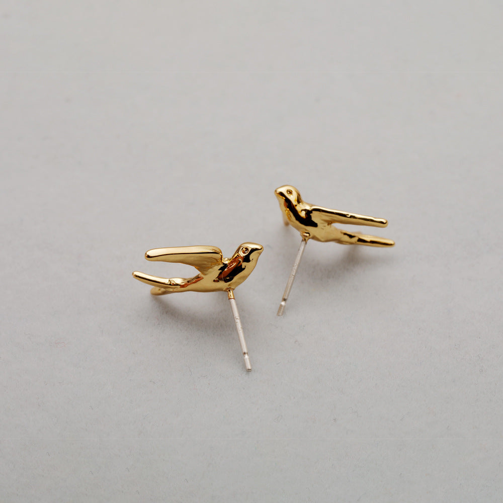 Flying Nightingale Ear Studs Brass Electroplating