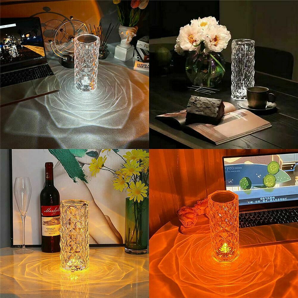 LED Crystal Table Lamp Diamond Rose Night Light Touch Atmosphere