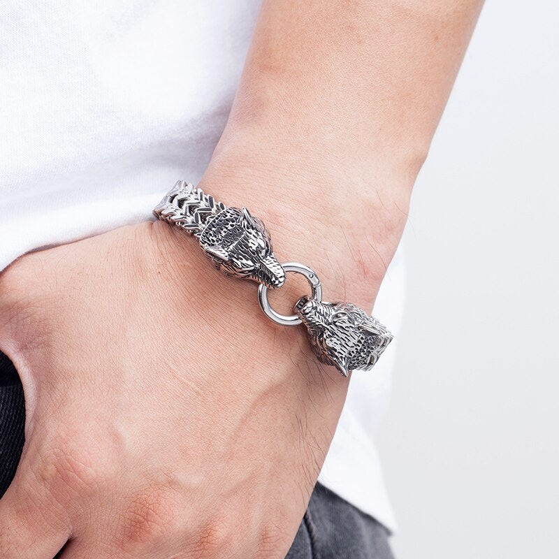 Men Bracelet Lion Wolf Head Link Chain Jewelry Hiphop Bracelets Rock Accesorios Stainless Steel Fashion Bangles Wholesale Gifts