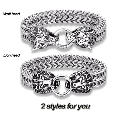 Men Bracelet Lion Wolf Head Link Chain Jewelry Hiphop Bracelets Rock Accesorios Stainless Steel Fashion Bangles Wholesale Gifts