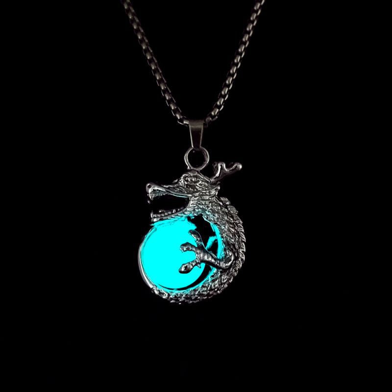 Natural Luminous Fluorite Zodiac Dragon Pendant Necklace