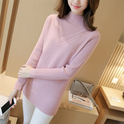 Women Solid Color Half Turtleneck Sweater