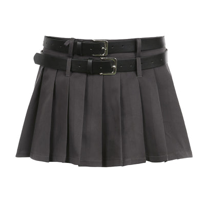 Double Waistband Pleated Short Skirt With Lining