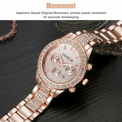 Waterproof Women Luxury Classic Stainless Steel Crystal Quartz Round Wrist Watch