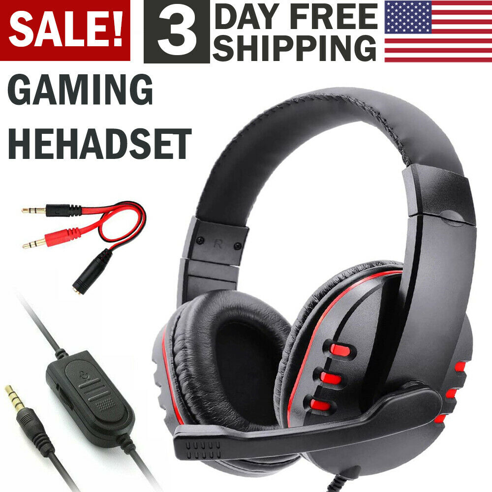 Pro Gamer Headset For PS4 PlayStation 4 Xbox One & PC Computer Red Headphones