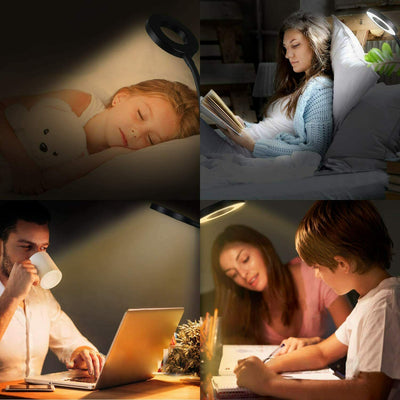 Clip On Desk Lamp LED Flexible Arm USB Dimmable Study Reading