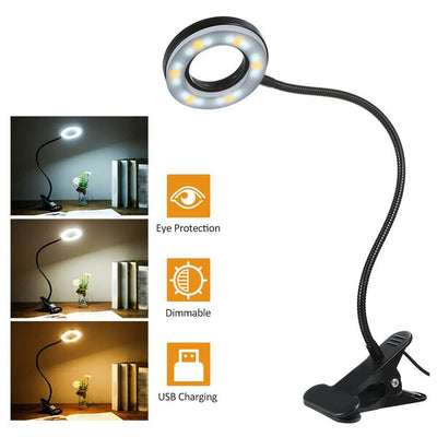 Clip On Desk Lamp LED Flexible Arm USB Dimmable Study Reading