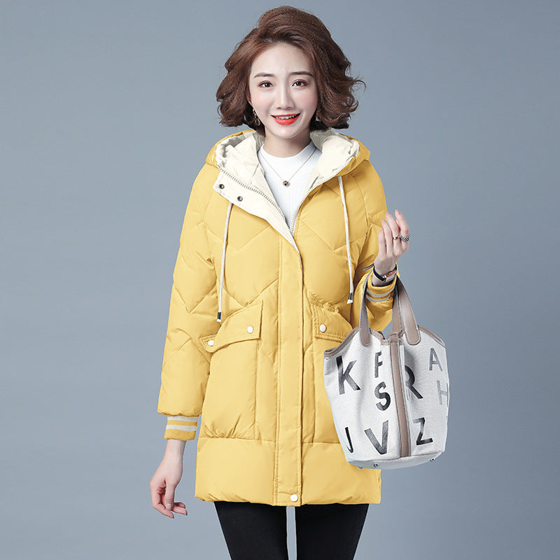 Female Mid-length Winter Clothing Loose Cotton Jacket Thickened Puffer Jacket