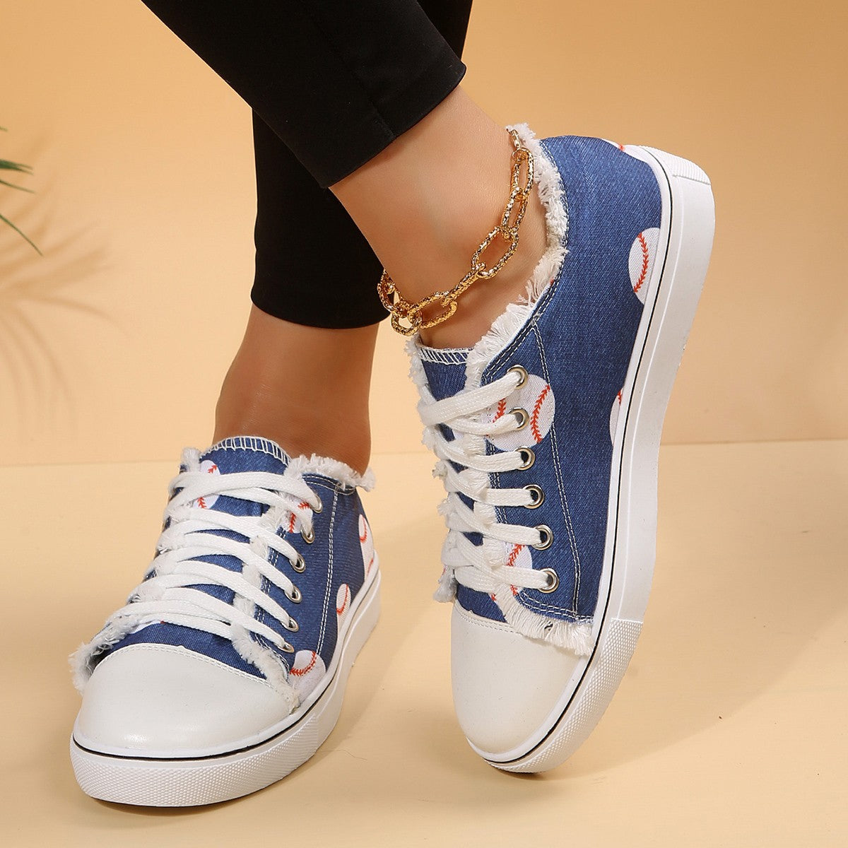 Casual Flat Canvas Shoes Flowers Lace-up Flowers Print Loafers Women Walking Shoes
