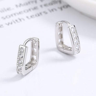 Sterling Silver U-shaped Row Diamond Earrings Female Fashion