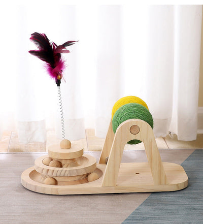 Creative Solid Wood Turntable Sisal Ball Cat Toy Cat Modern Furniture Cat Scratcher Cat Scratching Post - Statnmore-7861