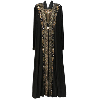 Striped Gold Powder Dubai Middle East Islamic Ladies Robe African Ladies Dress Abaya - Statnmore-7861