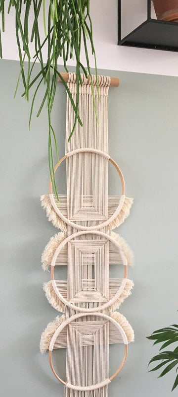 Creative Wooden Round Cotton Wall Decoration Macrame Wall Hanging Tapestry Hand Woven Simple Mandala Style For Room House Decor - Statnmore-7861