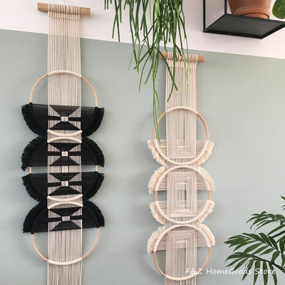Creative Wooden Round Cotton Wall Decoration Macrame Wall Hanging Tapestry Hand Woven Simple Mandala Style For Room House Decor - Statnmore-7861
