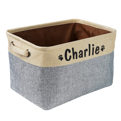 Personalized Pet Storage Box Free Custom Dog Storage Baskets For Dog Toys Clothes No Smell Free Print Dogs Name With Cute Paw - Statnmore-7861