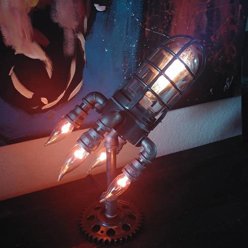 Vintage Steampunk Rocket Table Lamp , Flame Night Light