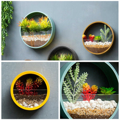 Wall Vase Art Solid Color Bonsai Round Vase Artificial Flower Basket Wall Planter Pot Colored Stone Hanging Vases for Home Decor Wall Decor - Statnmore-7861