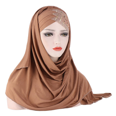 2021 New Product Sequin Splicing Women Hijab Scarf Muslim Lady Hijab Caps Islam Clothing Malaysia Solid Shawl Headscarves - Statnmore-7861