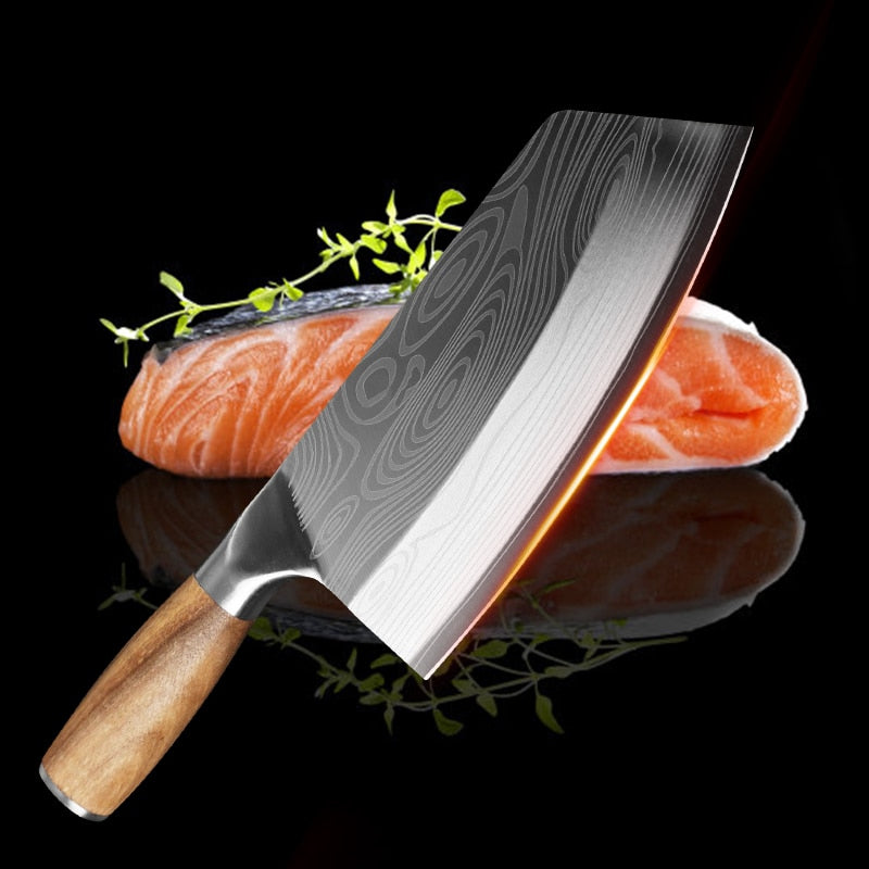 Chef Knife Damascus Laser Pattern Kitchen Knife Stainless Steel Butcher Knife Meat Bone Fish Fruit Vegetables Cleaver Handmade knives knife - Statnmore-7861