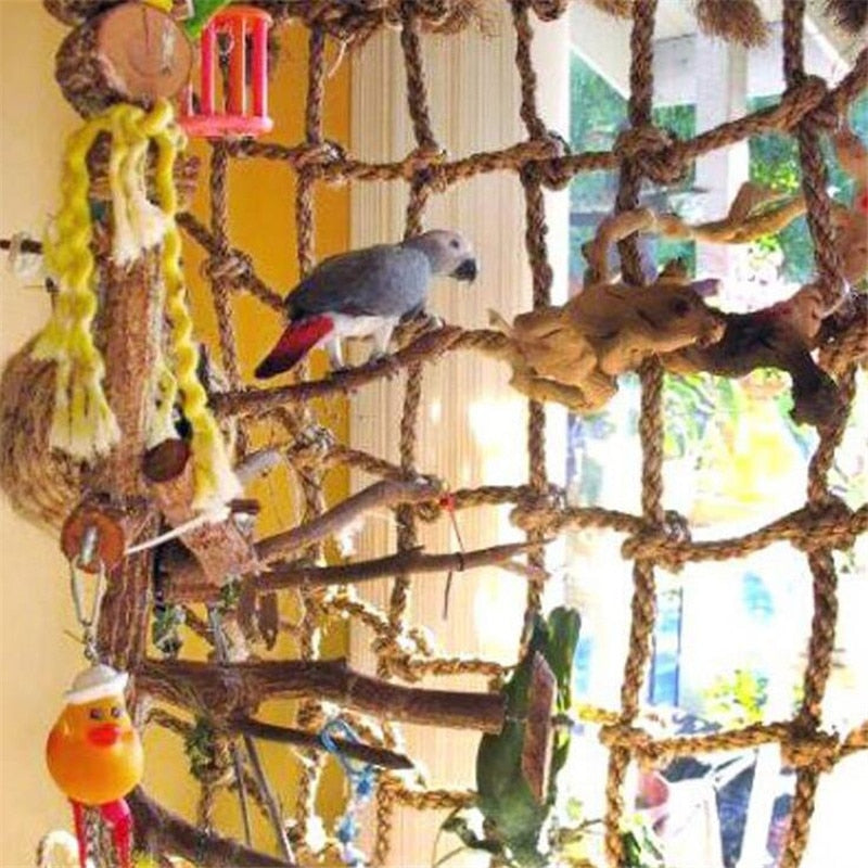 Parrot Climbing Net Bird Toy Swing Rope Net Bird Stand Net Hammock With Hook Bird Hanging Climbing Chewing Biting Toys Handmade Pet Supplies - Statnmore-7861