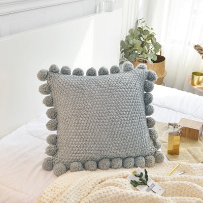 Hand Knitted 45*45cm Soft Cushion Cover With Balls