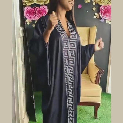 Fashion African woman large size bat sleeve dress Muslim Islamic style robe imitation silk hot Hot Fix Rhinestone - Statnmore-7861