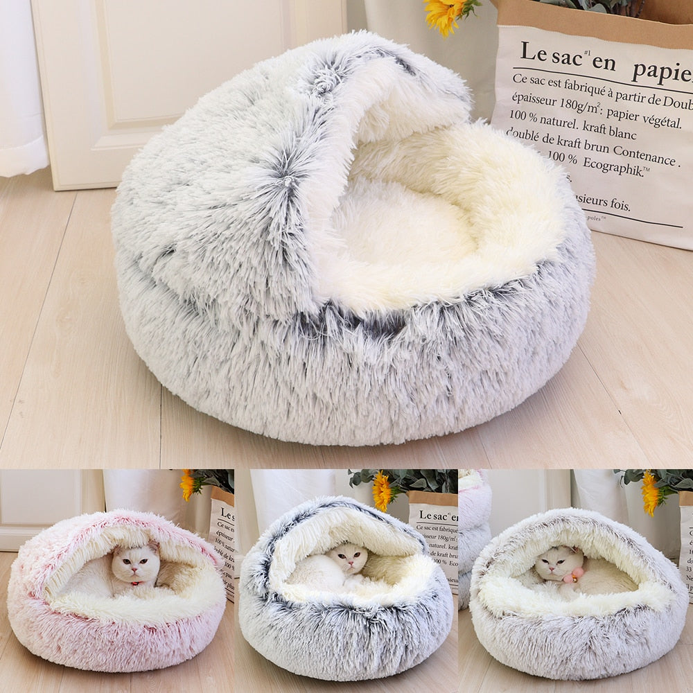 Super Soft Cat Bed House Warm Winter Cat Puppy Sleeping Beds Nest Long Plush Kitten Round Sofa Small Dogs Cat Kennel Anti Slip Handmade Pet Supplies - Statnmore-7861