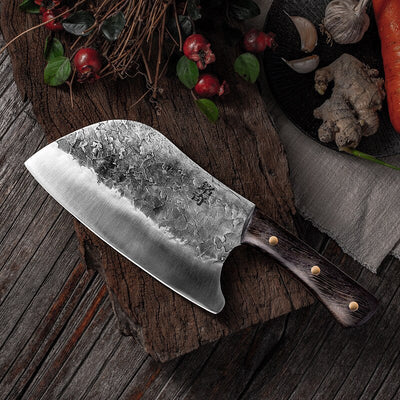 Butcher Knife Handmade Forged Kitchen Knife Hammer Stainless Steel Chef's Chopper Cooking Knives Wooden Meat Slicer Butcher Handmade Knives - Statnmore-7861