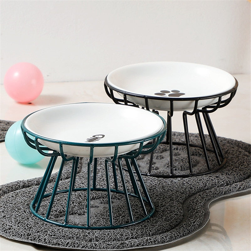New Fashion High-end Pet Bowl Various Cartoon Paw Patterns Stainless Steel Shelf Ceramic Bowl Feeding for Dog and Cat Pet Feeder - Statnmore-7861