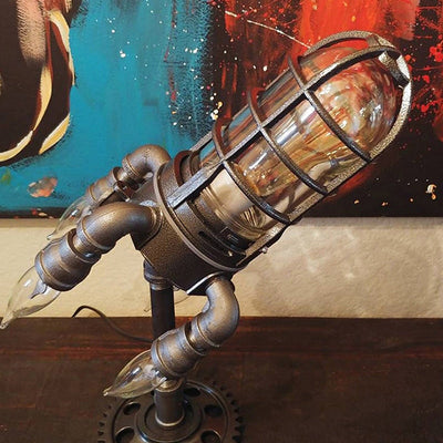 Vintage Steampunk Rocket Table Lamp , Flame Night Light
