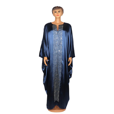 Fashion African woman large size bat sleeve dress Muslim Islamic style robe imitation silk hot Hot Fix Rhinestone - Statnmore-7861