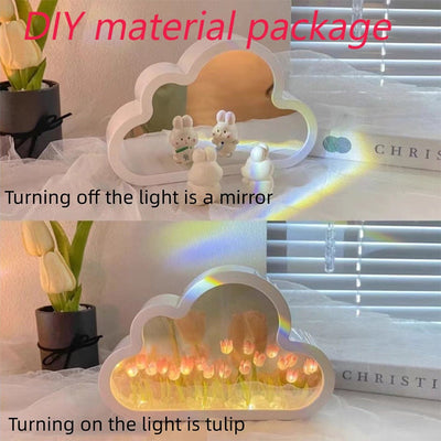 Handmade DIY Cloud Tulip Mirror Small Night Light